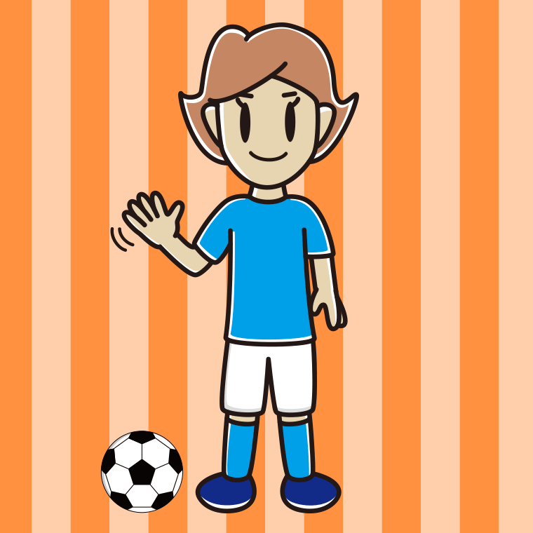 手を振るサッカーのユニフォーム姿の女性のイラスト【色、背景あり】PNG