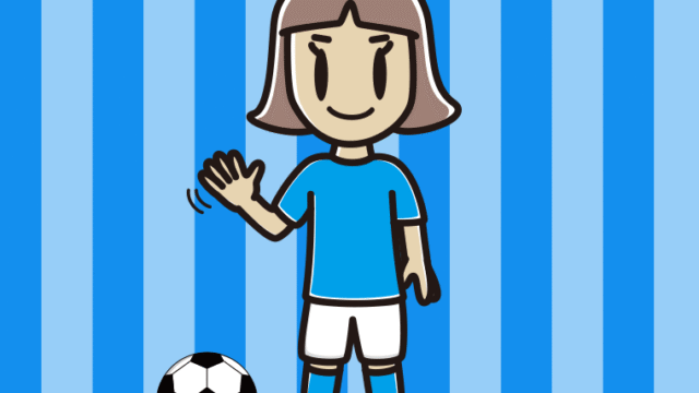 手を振るサッカーのユニフォーム姿の小学生女子のイラスト【色、背景あり】PNG