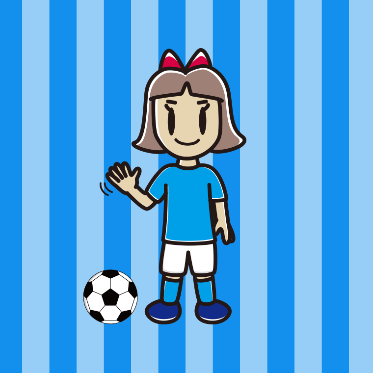 手を振るサッカーのユニフォーム姿の小学生女子のイラスト【色、背景あり】PNG