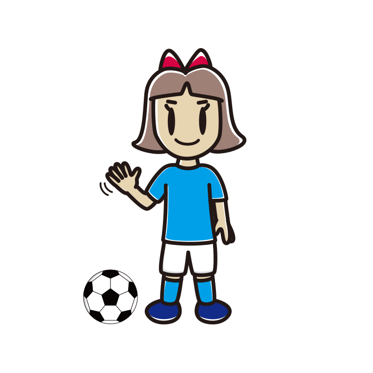 手を振るサッカーのユニフォーム姿の小学生女子のイラスト【色あり、背景なし】透過PNG