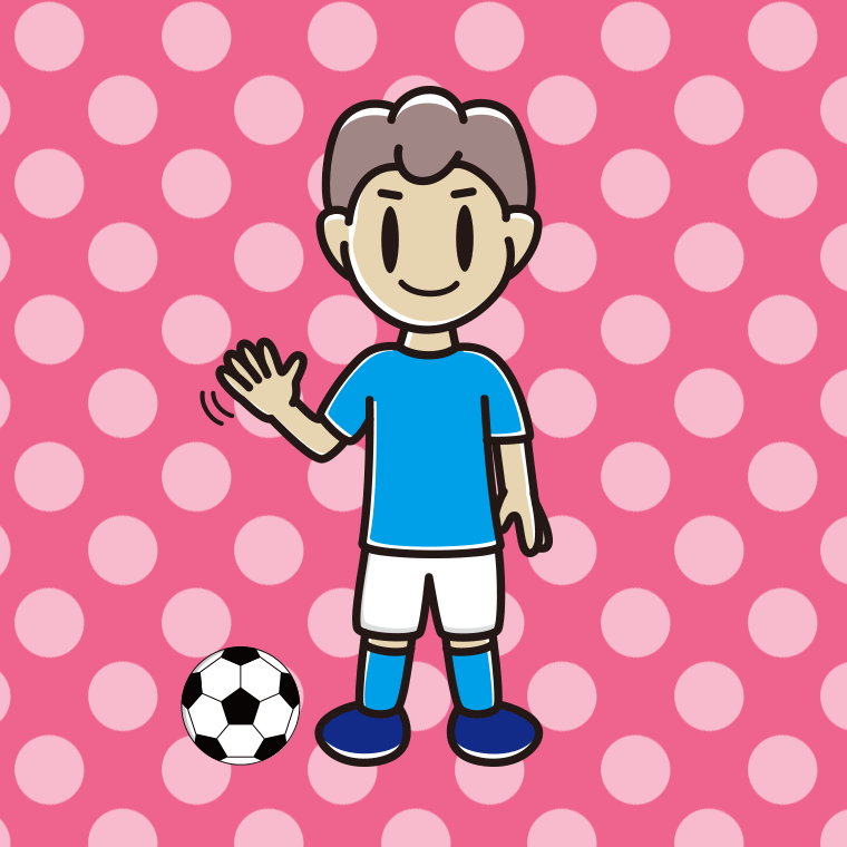 手を振るサッカーのユニフォーム姿の男子中学生のイラスト【色、背景あり】PNG