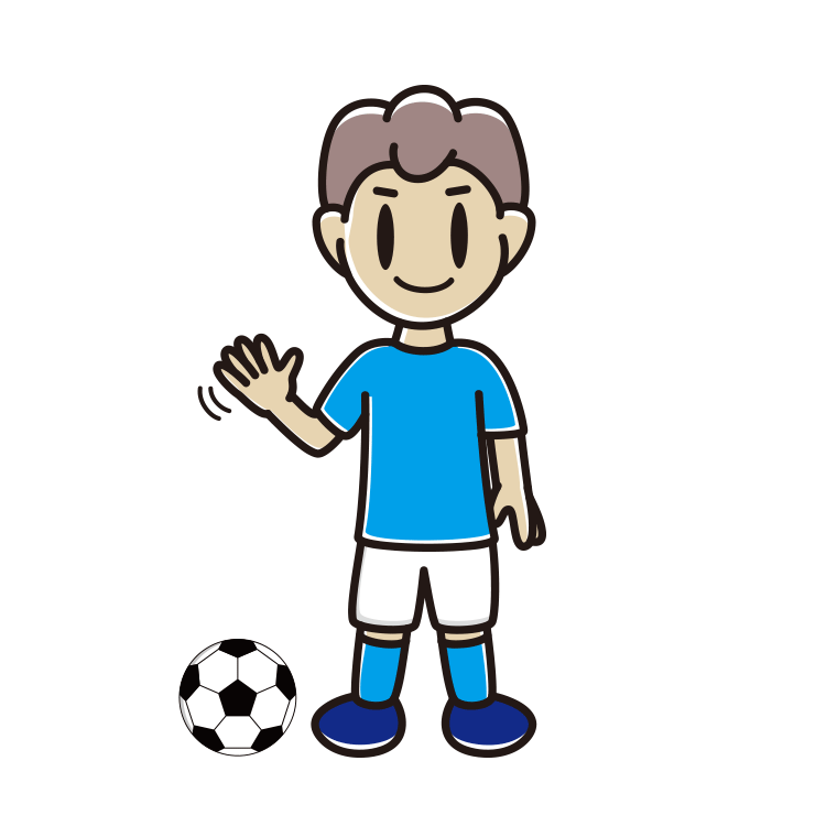 手を振るサッカーのユニフォーム姿の男子中学生のイラスト【色あり、背景なし】透過PNG