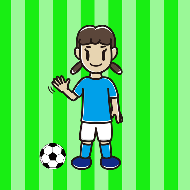 手を振るサッカーのユニフォーム姿の女子中学生のイラスト【色、背景あり】PNG