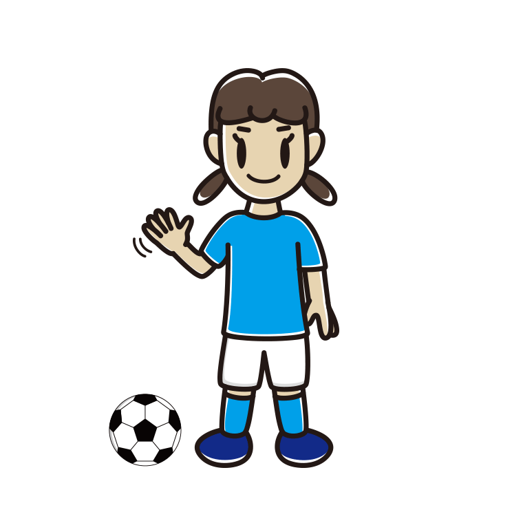 手を振るサッカーのユニフォーム姿の女子中学生のイラスト【色あり、背景なし】透過PNG