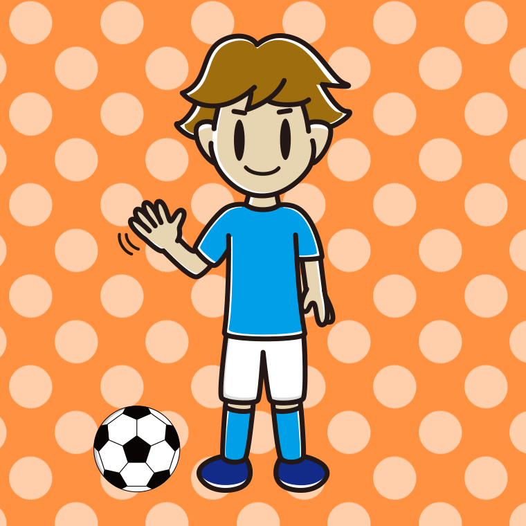 手を振るサッカーのユニフォーム姿の男子高校生のイラスト【色、背景あり】PNG
