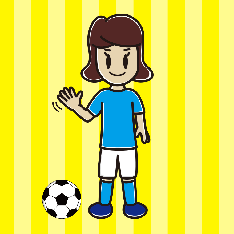 手を振るサッカーのユニフォーム姿の女子高校生のイラスト【色、背景あり】PNG