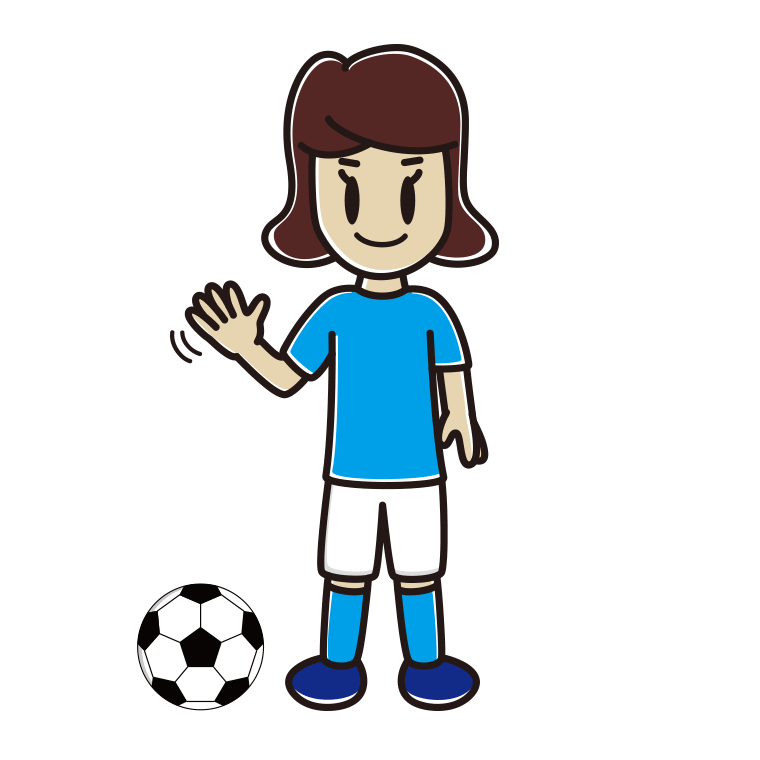 手を振るサッカーのユニフォーム姿の女子高校生のイラスト【色あり、背景なし】透過PNG