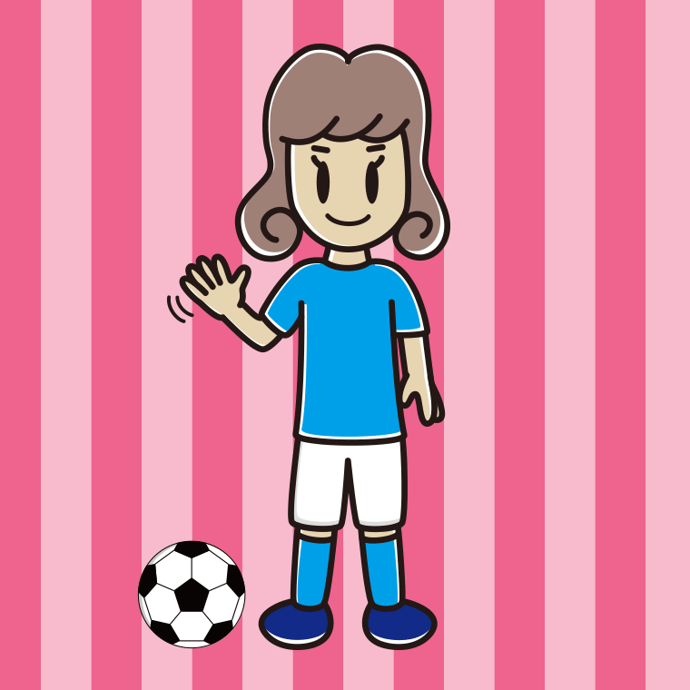 手を振るサッカーのユニフォーム姿の女子大学生のイラスト【色、背景あり】PNG