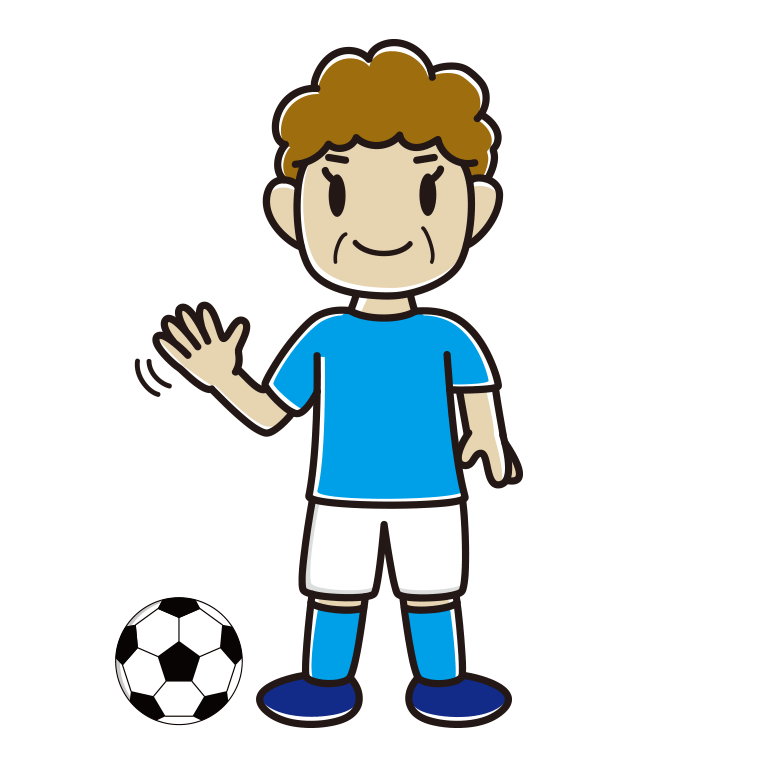 手を振るサッカーのユニフォーム姿のおばさんのイラスト【色あり、背景なし】透過PNG