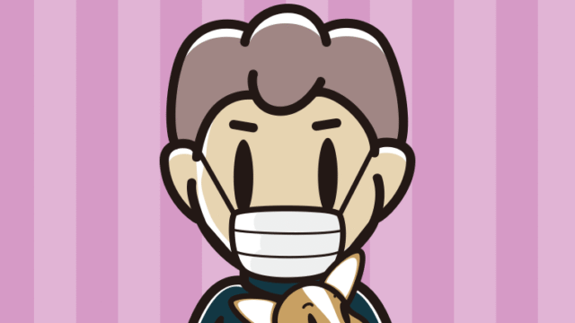 犬を抱いてマスクをする男子中学生のイラスト【色、背景あり】PNG