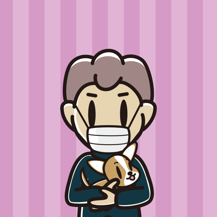 犬を抱いてマスクをする男子中学生のイラスト【色、背景あり】PNG