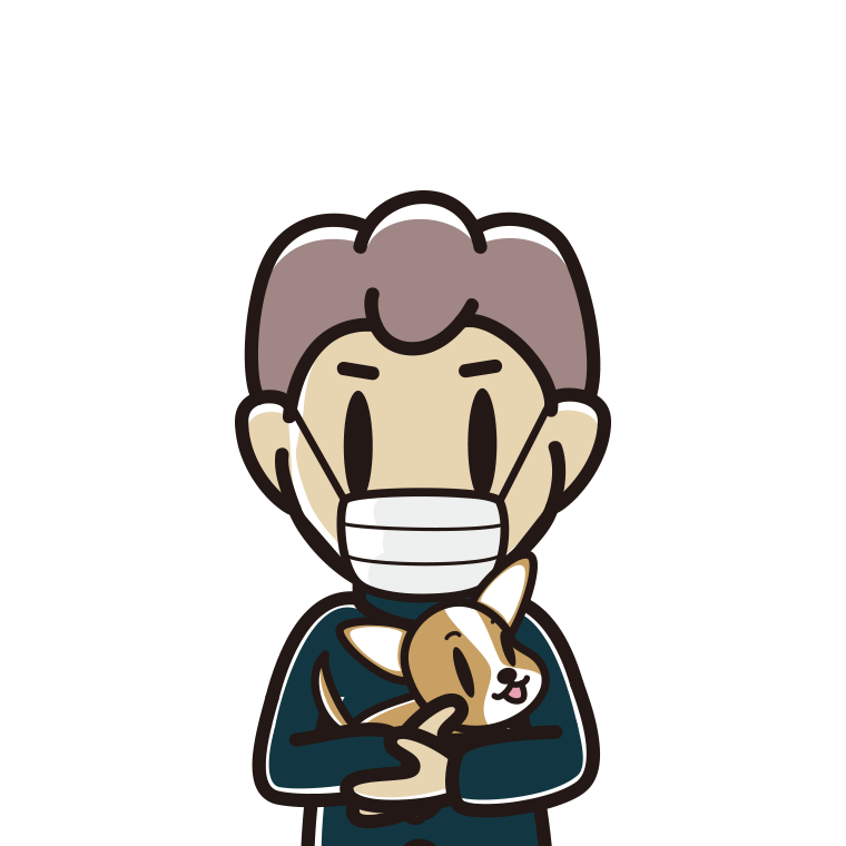 犬を抱いてマスクをする男子中学生のイラスト【色あり、背景なし】透過PNG