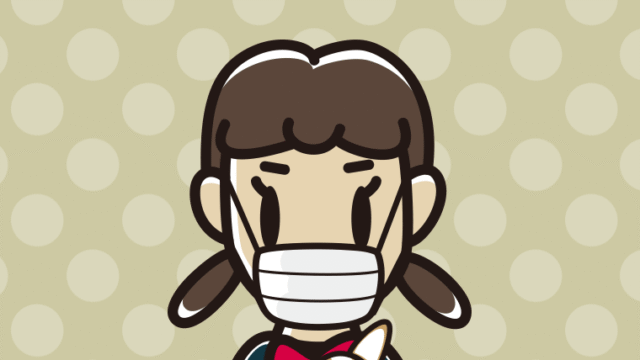 犬を抱いてマスクをする女子中学生のイラスト【色、背景あり】PNG