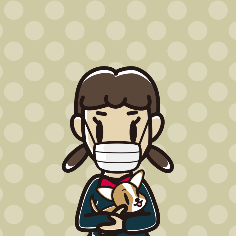 犬を抱いてマスクをする女子中学生のイラスト【色、背景あり】PNG