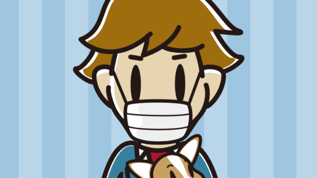 犬を抱いてマスクをする男子高校生のイラスト【色、背景あり】PNG