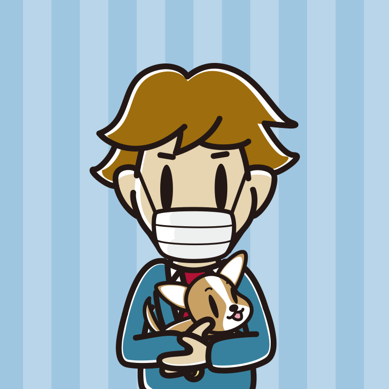 犬を抱いてマスクをする男子高校生のイラスト【色、背景あり】PNG