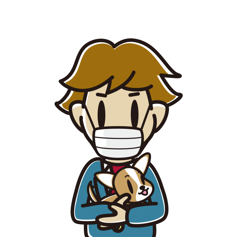 犬を抱いてマスクをする男子高校生のイラスト【色あり、背景なし】透過PNG