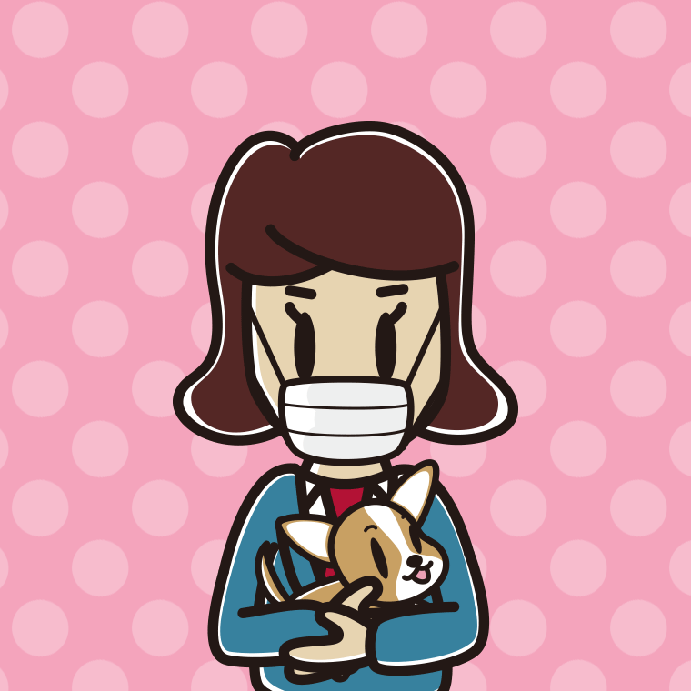 犬を抱いてマスクをする女子高校生のイラスト【色、背景あり】PNG