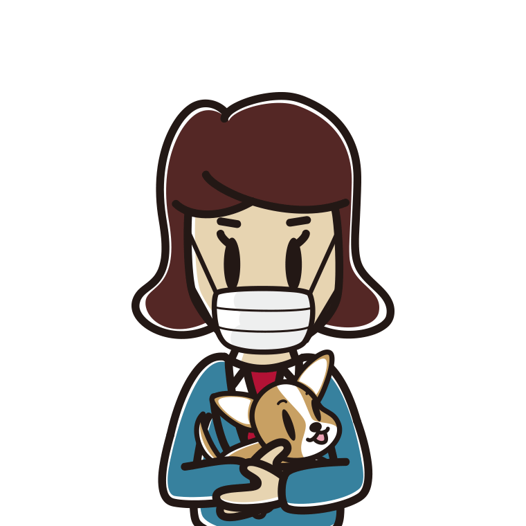 犬を抱いてマスクをする女子高校生のイラスト【色あり、背景なし】透過PNG