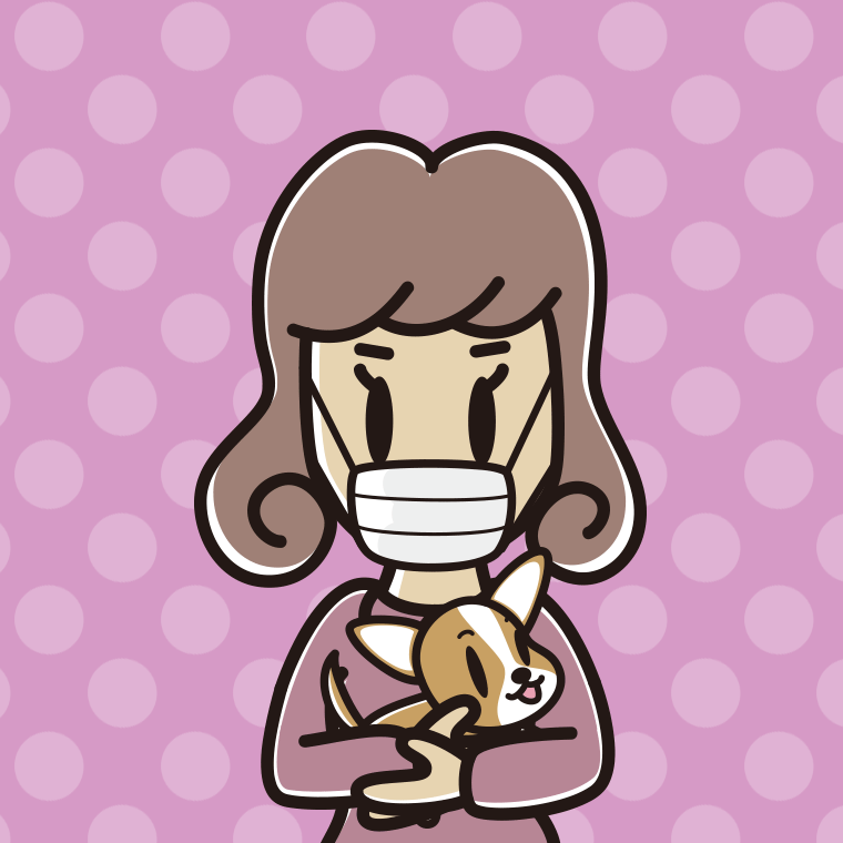 犬を抱いてマスクをする女子大学生のイラスト【色、背景あり】PNG