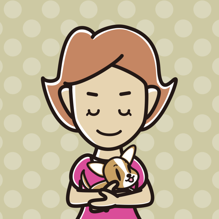 犬を抱いてお辞儀する女性のイラスト【色、背景あり】PNG