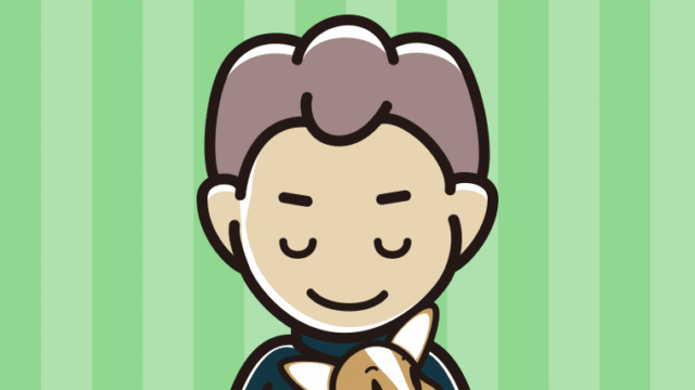 犬を抱いてお辞儀する男子中学生のイラスト【色、背景あり】PNG