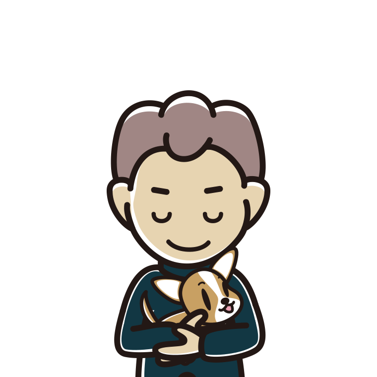 犬を抱いてお辞儀する男子中学生のイラスト【色あり、背景なし】透過PNG