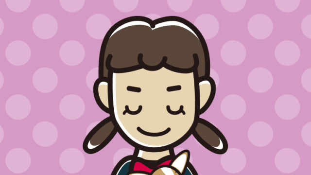 犬を抱いてお辞儀する女子中学生のイラスト【色、背景あり】PNG