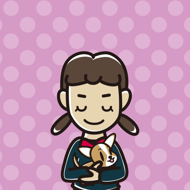 犬を抱いてお辞儀する女子中学生のイラスト【色、背景あり】PNG