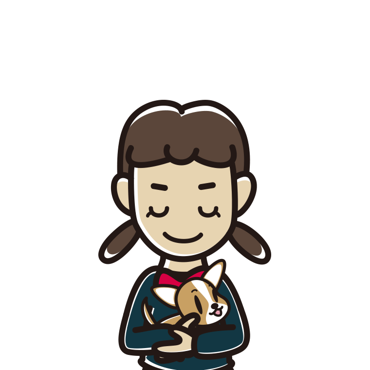 犬を抱いてお辞儀する女子中学生のイラスト【色あり、背景なし】透過PNG