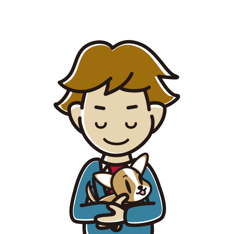 犬を抱いてお辞儀する男子高校生のイラスト【色あり、背景なし】透過PNG
