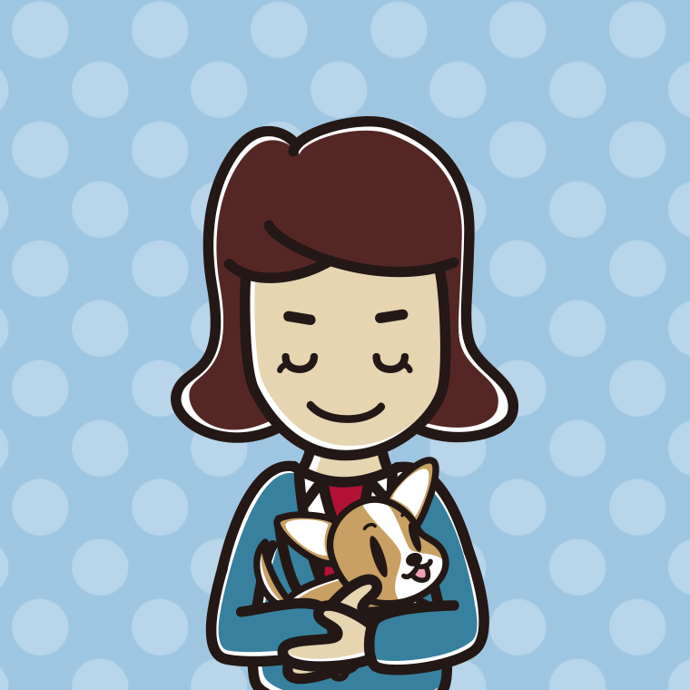 犬を抱いてお辞儀する女子高校生のイラスト【色、背景あり】PNG