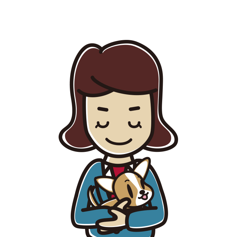 犬を抱いてお辞儀する女子高校生のイラスト【色あり、背景なし】透過PNG