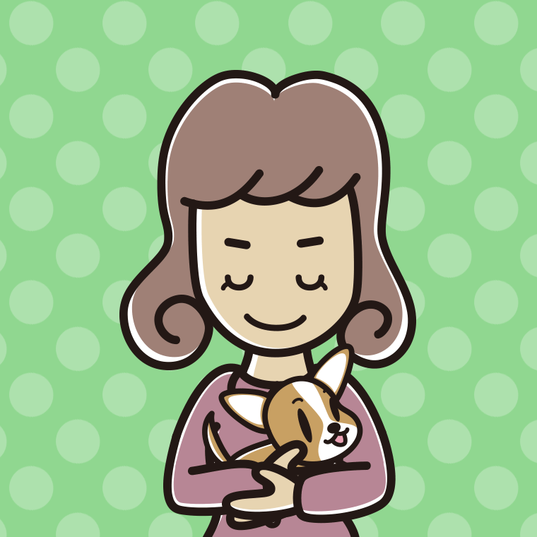 犬を抱いてお辞儀する女子大学生のイラスト【色、背景あり】PNG