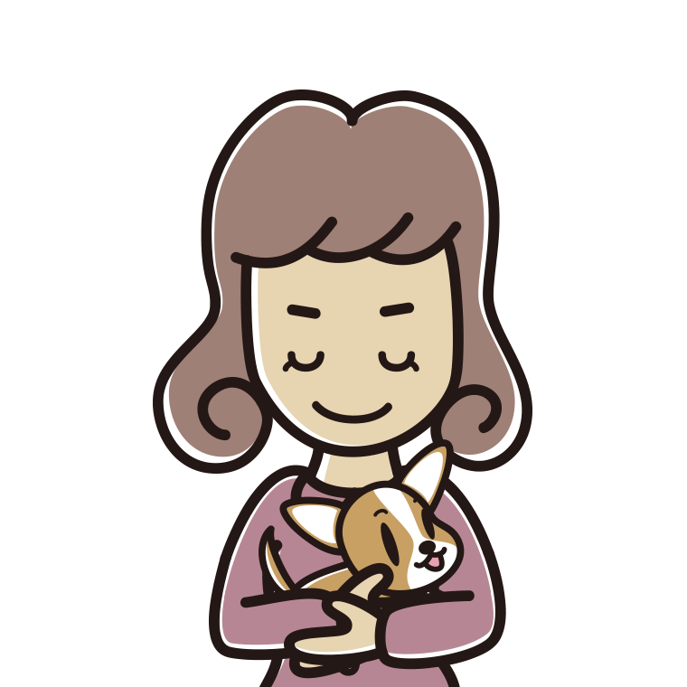 犬を抱いてお辞儀する女子大学生のイラスト【色あり、背景なし】透過PNG