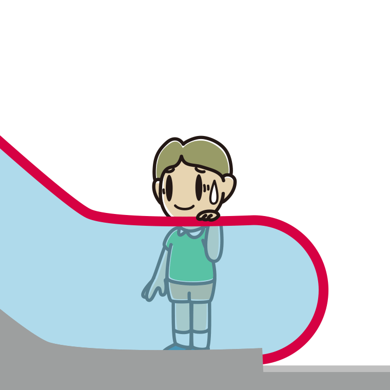 エスカレーターで苦笑いする小学生男子のイラスト【色あり、背景なし】透過PNG