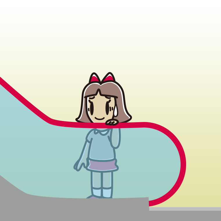 エスカレーターで苦笑いする小学生女子のイラスト【色、背景あり】PNG