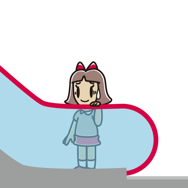 エスカレーターで苦笑いする小学生女子のイラスト【色あり、背景なし】透過PNG