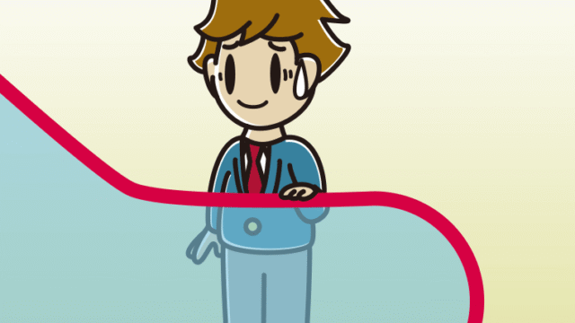 エスカレーターで苦笑いする男子高校生のイラスト【色、背景あり】PNG