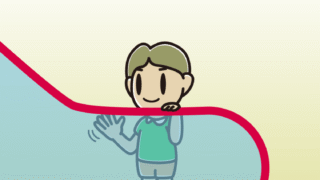 エスカレーターで手を振る小学生男子のイラスト【色、背景あり】PNG