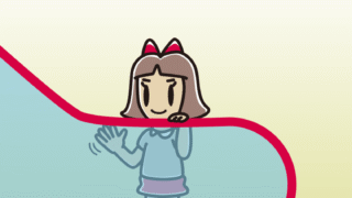 エスカレーターで手を振る小学生女子のイラスト【色、背景あり】PNG