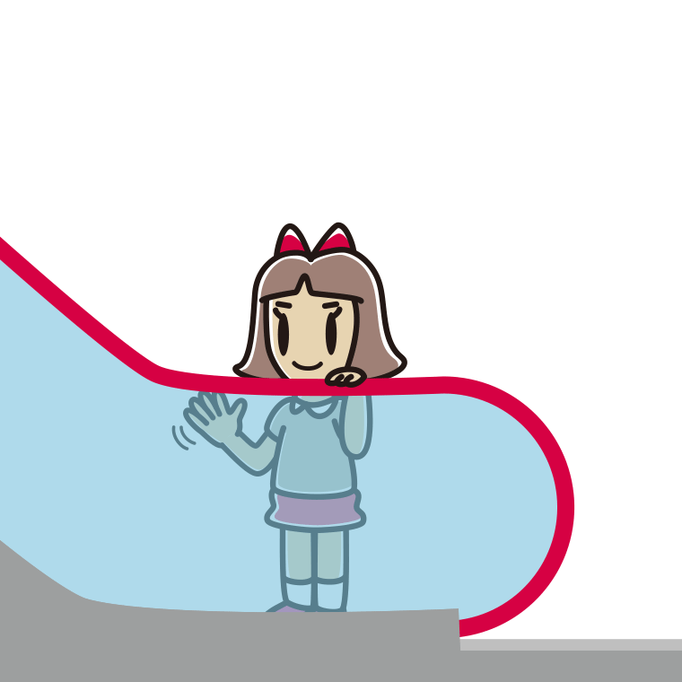 エスカレーターで手を振る小学生女子のイラスト【色あり、背景なし】透過PNG