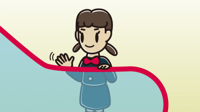 エスカレーターで手を振る女子中学生のイラスト【色、背景あり】PNG