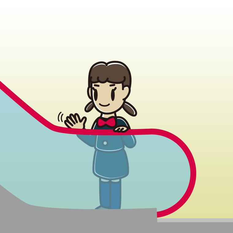 エスカレーターで手を振る女子中学生のイラスト【色、背景あり】PNG
