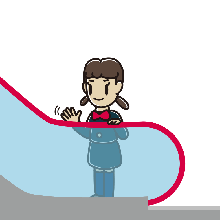 エスカレーターで手を振る女子中学生のイラスト【色あり、背景なし】透過PNG