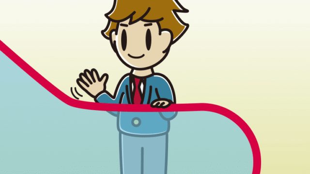 エスカレーターで手を振る男子高校生のイラスト【色、背景あり】PNG