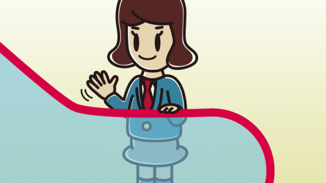 エスカレーターで手を振る女子高校生のイラスト【色、背景あり】PNG