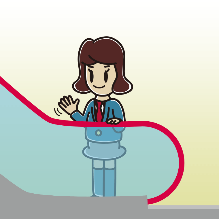 エスカレーターで手を振る女子高校生のイラスト【色、背景あり】PNG