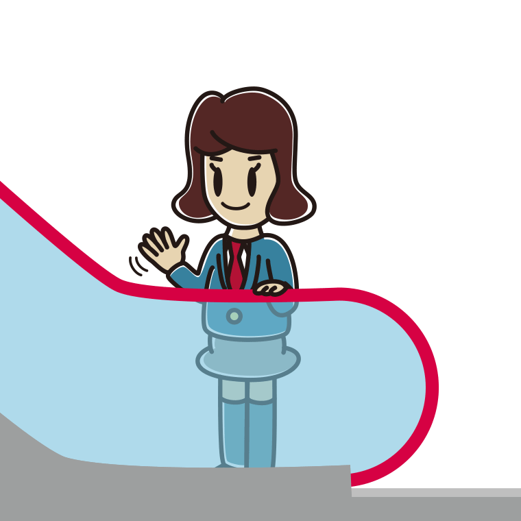 エスカレーターで手を振る女子高校生のイラスト【色あり、背景なし】透過PNG