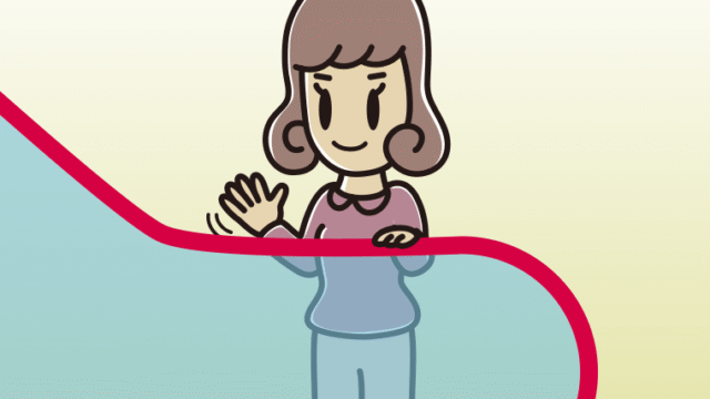 エスカレーターで手を振る女子大学生のイラスト【色、背景あり】PNG